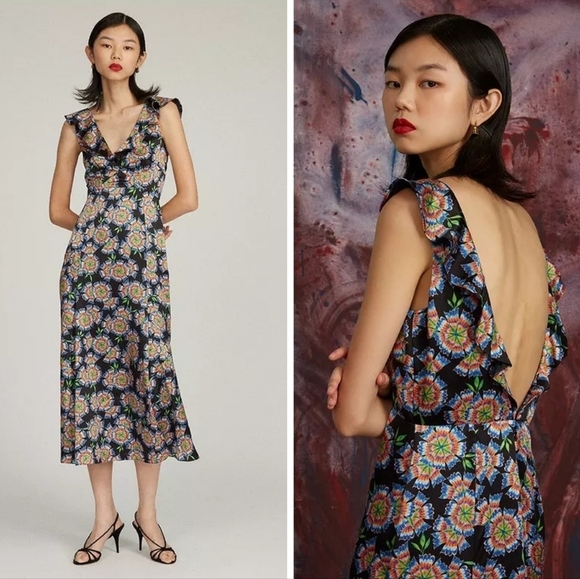SALONI Holly Midi Dress In Ebony Dragonfruit Print Natural - Picture 1 of 7